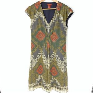 Sundance silk crepe empire waist Ikat print dress